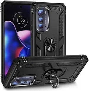 Military Grade Hybrid Case with Ring Grip for Motorola Edge 2022 - Black