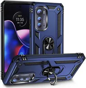 Military Grade Hybrid Case with Ring Grip for Motorola Edge 2022 - Navy Blue