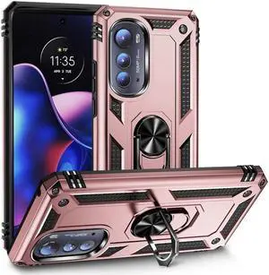 Military Grade Hybrid Case with Ring Grip for Motorola Edge 2022 - Rose Gold