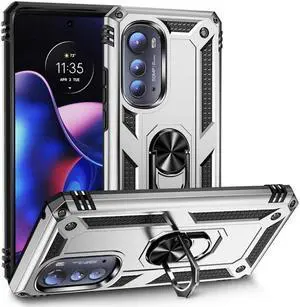 Military Grade Hybrid Case with Ring Grip for Motorola Edge 2022 - Silver