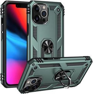 Military Grade Finger Loop Case with 360° Rotating Ring Holder Kickstand for iPhone 13 Pro Max - Midnight Green