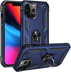 Military Grade Finger Loop Case with 360° Rotating Ring Holder Kickstand for iPhone 13 Pro Max - Navy Blue