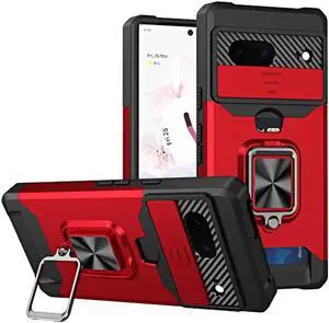 Military Grade All-In-One Ring Stand Card Case for Google Pixel 7 - Red