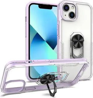 Translucent Series Hybrid Case with Ring Grip for iPhone 14 Plus - Purple