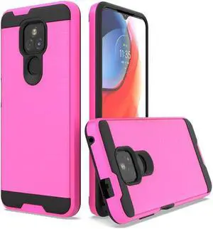 Brushed Textured Hybrid Armor Case for Motorola Moto G Play 2021 - Hot Pink