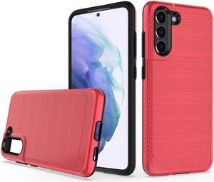 Brushed Textured Hybrid Armor Case for Samsung Galaxy S21 FE 5G - Red