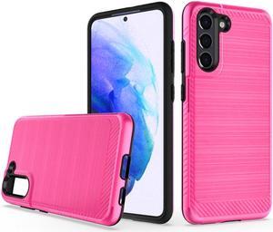 Brushed Textured Hybrid Armor Case for Samsung Galaxy S21 FE 5G - Hot Pink
