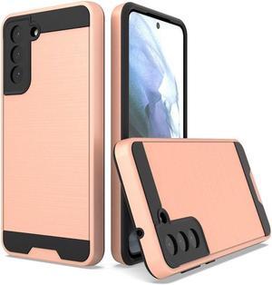 Brushed Metal Texture Hybrid Armor Case for Samsung Galaxy S21 FE 5G - Rose Gold