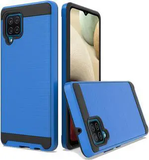 Brushed Textured Hybrid Armor Case for Samsung Galaxy A12  Blue