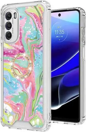 Shockproof Fusion Shield Tough Snap-on Case with Ring Holder for Motorola Moto G Stylus 5G 2022 - Liquid Marbling