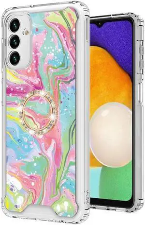 Shockproof Fusion Shield Tough Snap-on Case with Ring Holder for Samsung Galaxy A13 5G - Liquid Marbling
