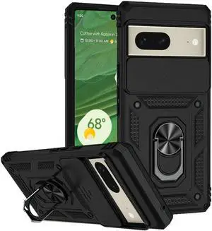 Military Grade Hybrid Case with Ring Grip and Camera Lens Protector for Google Pixel 7 - Black
