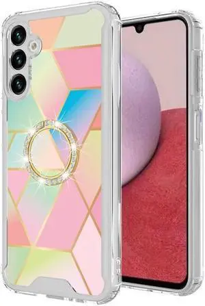 Shockproof Fusion Shield Tough Snap-on Case with Ring Grip for Samsung Galaxy A14 5G - Rainbow