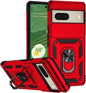 Military Grade Hybrid Case with Ring Grip and Camera Lens Protector for Google Pixel 7 - Red