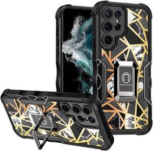 Military Grade Shockproof Hybrid Case with Ring Holder for Samsung Galaxy S23 Ultra - Marble Black