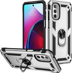 Military Grade Hybrid Case with Ring Holder for Motorola Moto G Stylus 5G 2022 - Silver