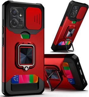 Military Grade All-In-One Ring Stand Card Case for Motorola Moto G Power 5G 2023 - Red