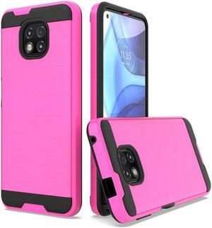 Brushed Textured Hybrid Armor Case for Motorola Moto G Power 2021 - Hot Pink