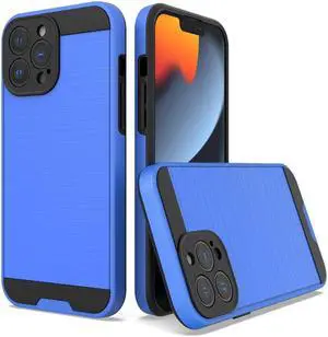 Brushed Metal Textured Hybrid Armor Case for iPhone 14 Pro - Blue