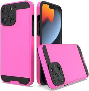 Brushed Metal Textured Hybrid Armor Case for iPhone 14 Pro - Hot Pink