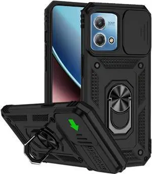 Military Grade Hybrid Case with Ring Grip and Camera Lens Protector for Motorola Moto G Stylus 5G 2023 - Black