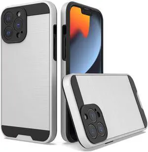 Brushed Metal Textured Hybrid Armor Case for iPhone 14 Pro - Silver