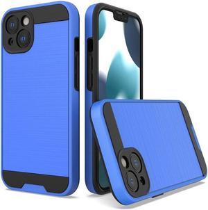 Brushed Metal Textured Hybrid Armor Case for iPhone 14 - Blue