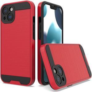 Brushed Metal Textured Hybrid Armor Case for iPhone 14 - Red