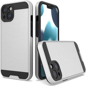 Brushed Metal Textured Hybrid Armor Case for iPhone 14 - Silver