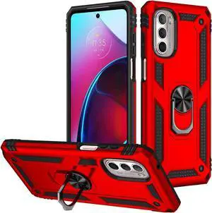 Military Grade Hybrid Case with Ring Holder for Motorola Moto G Stylus 4G 2022 - Red