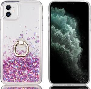 Quicksand Glitter Waterfall Case with 360 Rotating Ring Holder for iPhone 13  Purple