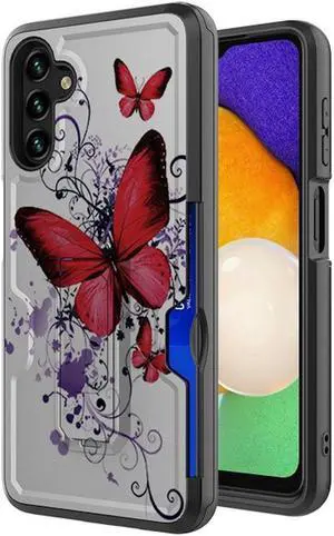 Ultra Rugged Hybrid Kickstand Case with Card Slot for Samsung Galaxy A13 5G - Butterfly