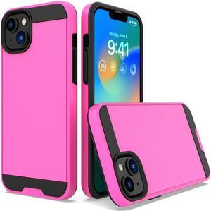 Brushed Metal Textured Hybrid Armor Case for iPhone 14 Plus - Hot Pink