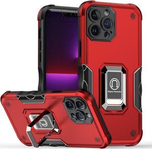 Military Grade Shockproof Hybrid Armor Case with Ring Grip for iPhone 14 - Red