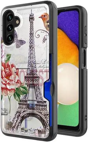 Ultra Rugged Hybrid Kickstand Case with Card Slot for Samsung Galaxy A13 5G - Eiffel Tower