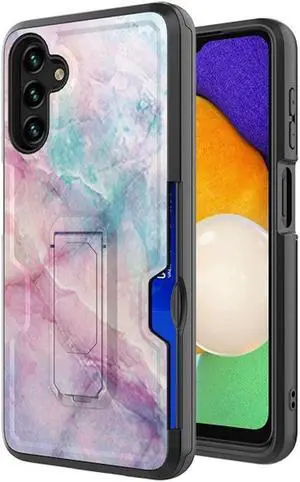 Ultra Rugged Hybrid Kickstand Case with Card Slot for Samsung Galaxy A13 5G - Marble