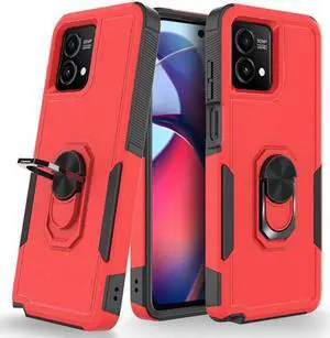 Military Grade TUFF Shockproof Hybrid Armor Case with Ring Grip for Motorola Moto G Stylus 5G 2023 - Red