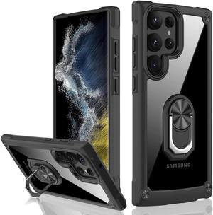 Tough Shield Snap-on Transparent Case with Ring Grip for Samsung Galaxy S23 Ultra - Black