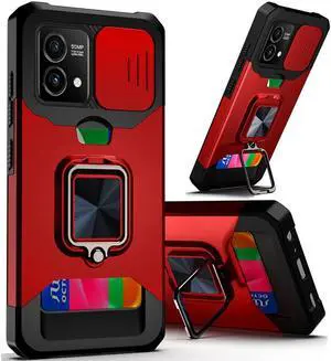 Military Grade All-In-One Ring Stand Card Case for Motorola Moto G Stylus 5G 2023 - Red