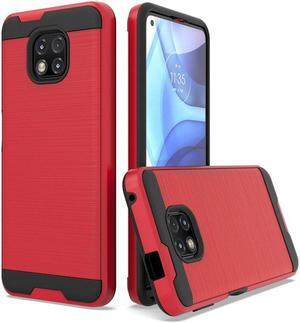 Brushed Textured Hybrid Armor Case for Motorola Moto G Power 2021 - Red