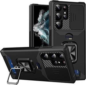 Military Grade All-In-One Ring Stand Card Case for Samsung Galaxy S23 Ultra - Black
