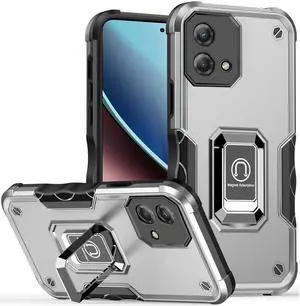 Military Grade Shockproof Hybrid Armor Case with Ring Grip for Motorola Moto G Stylus 5G 2023 - Silver