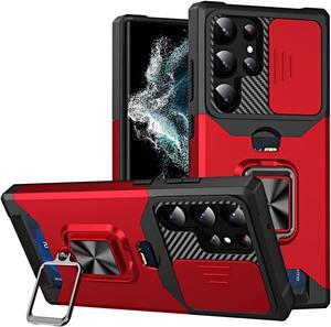 Military Grade All-In-One Ring Stand Card Case for Samsung Galaxy S23 Ultra - Red
