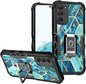 Military Grade Shockproof Hybrid Armor Case with Ring Grip for Samsung Galaxy S23 - Marble Blue