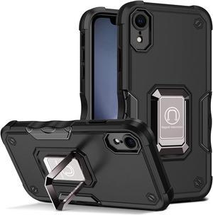 Military Grade Shockproof Hybrid Armor Case with Ring Grip for iPhone XR - Black