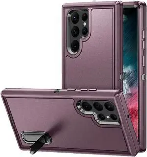 Military Grade TUFF Hybrid Armor Case with Kickstand for Samsung Galaxy S23 Ultra - Burgundy