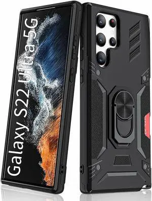 Tough Ring Holder Case with Card Slot for Samsung Galaxy S22 Ultra 5G - Black