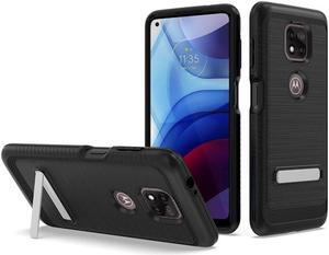Brushed Textured Dual Layer Hybrid Case with Kickstand for Motorola Moto G Power 2021 - Black