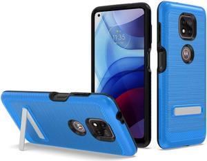 Brushed Textured Dual Layer Hybrid Case with Kickstand for Motorola Moto G Power 2021 - Blue