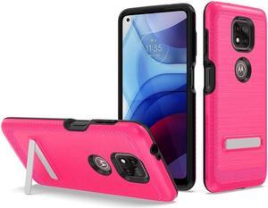 Brushed Textured Dual Layer Hybrid Case with Kickstand for Motorola Moto G Power 2021 - Hot Pink